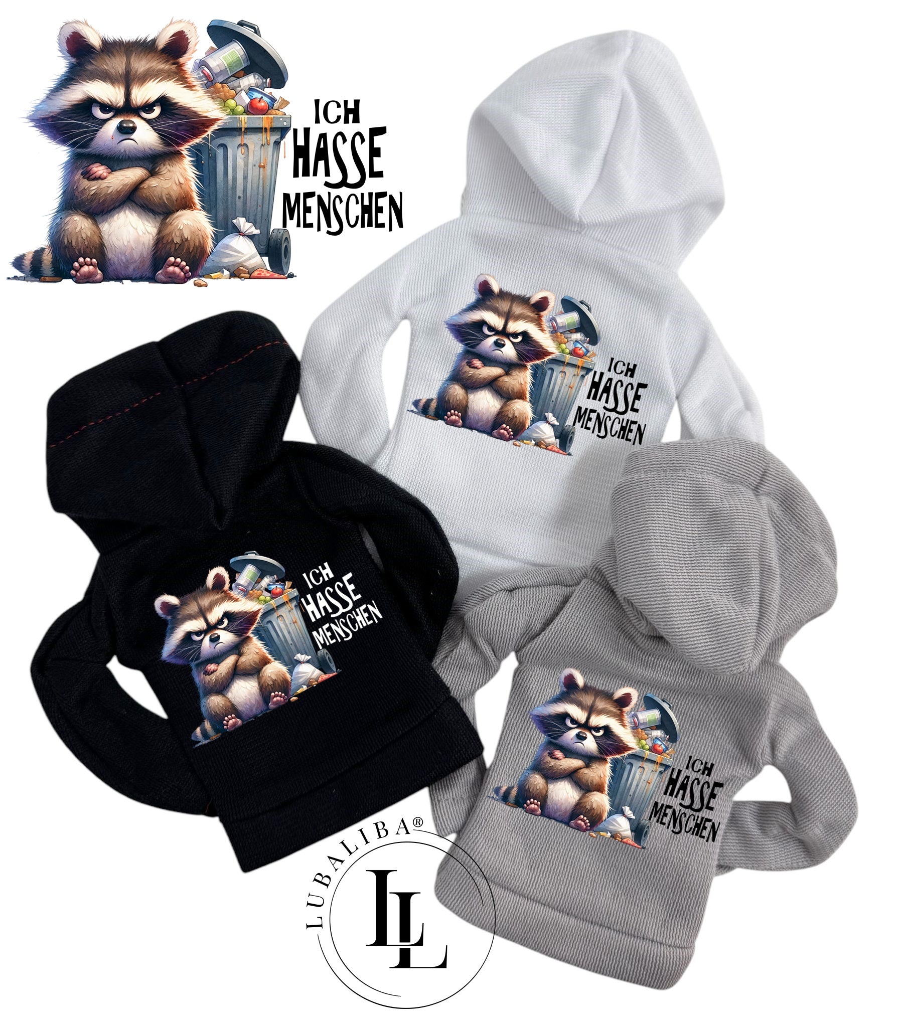 Mini Hoodie " Ich Hasse Menschen " Waschbert der Waschbär Motiv: TAQ